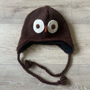 New Hand Knit 100% Wool Owl Animal Kids Hat Made In Nepal
